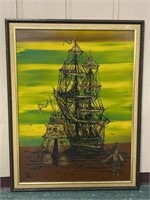 Ship Oil on Canvas, Signed CA