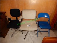 (2) Office Chairs, (1) Metal Folding Chair