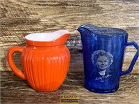Small Blue Shirley Temple Pitcher & Orange Pitcher
