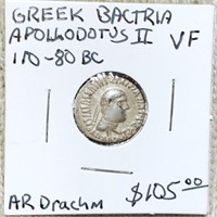 110-80BC Greek Bactria AR Drachm LIGHT CIRC