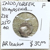 238-250AD Indo/Greek AR Drachm NICELY CIRC