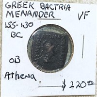 155-130BC Greek Bactria Menander LIGHTLY CIRC