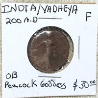200AD India/Vadheya Peacock Goddess NICELY CIRC