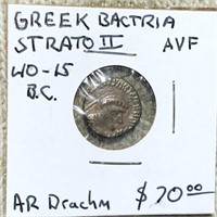 40-45BC Greek Bactria Strato II LIGHTLY CIRC
