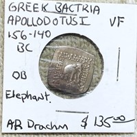 156-140BC Greek Bactria Apollodotus I NICELY CIRC