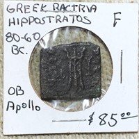 80-60BC Greek Bactria Hippostratos NICELY CIRC