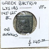 145-135BC Greek Bactria Lysias NICELY CIRC