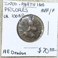 100AD Indo Parthian Pecores NICELY CIRC