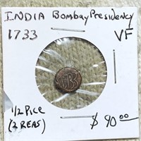 1733 India Bombay Presidency 2 Reas NICELY CIRC
