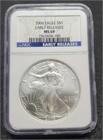 2006 Slab Silver Eagle NGC MS69