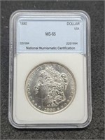 1880 Slab Morgan Silver Dollar NNC MS65