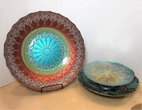 Art Glass Cake Stand and Bowls