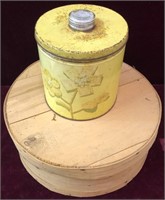 Vintage Storage Tin and Round Wooden Box