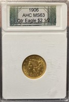 1906 $2.5 Liberty Head Gold Coin AHC Slabbed (MS63