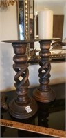 PAIR Chunky candle holders 13.5" wood