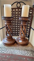 Pair of wooden candle sticks 
Height- 12 2/4”