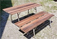 Redwood, folding leg, Picnic Table, 2 Bench Seats,