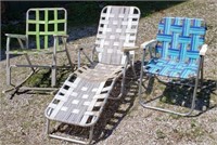 3 aluminum lawn chairs; 1 each chaise, rocker &...