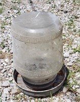 Galvanized bottom, chicken waterer, glass top