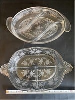 2 Etched Divided Dishes