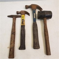 2 Claw hammers, rubber mallet & tack hammer