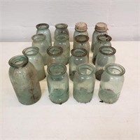 15 Green Ball qt  jars & 1 Dillon G jar, chipped