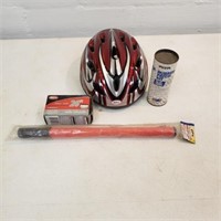 Red Bell bicycle helmet, tube, pump & patch kit