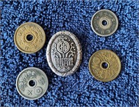 OLD JAPANESE SILVER PENDENT & COINS