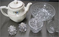 Vtg Pressed Glass including S & P, Porcelier Tea