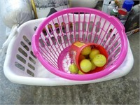 2 laundry baskets & tennis balls