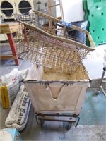 1 rolling laundry basket & 2 wire bins