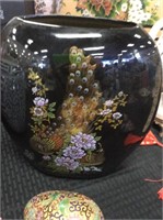 Black peacock vase