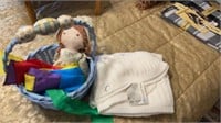 Baby blanket, Easter basket, girl doll & wind