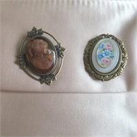 Cameo Brooch & Floral Pin