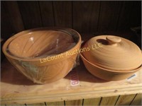 glay casserole and pair glazed bowls