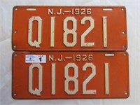 Matching Pair 1926 New Jersey License Plates