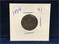 1934 Canadian one cent piece