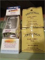 kitchen Gizmo & 2 tins earl grey tea bags full