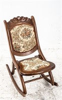 Folding Victorian Wood Rocking Chair w/ Tapestry