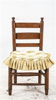 Rush Seat Farmhouse Chair w/ Ruffle Cushion