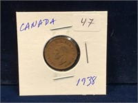 1938 Canadian one cent piece