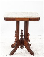 Eastlake Style Mahogany & Marble Side Table