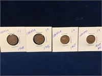 1945, 46, 47, 47ml Canadian one cent pieces