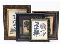 Framed Floral Prints & Rooster Wall Art