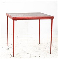 Metal Folding Table With Dark Wood Surface