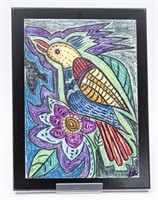 'Singing Bird' Original Pastel Folk Art Drawing