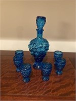 Blue Art Glass Grape Form Decanter Set