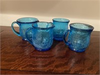 4 Crackle Glass Blue Hollowware Pieces
