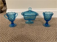 3 Pieces of Blue Art Glass