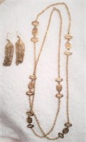 Gold tone 54" Chain with multi-strand earrings